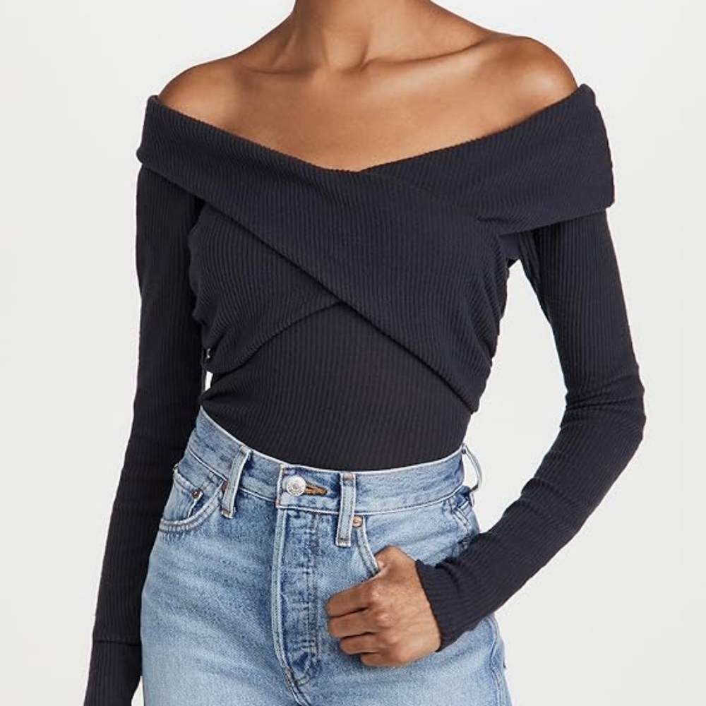 Free People Marley Off The Shoulder Twist Top Navy